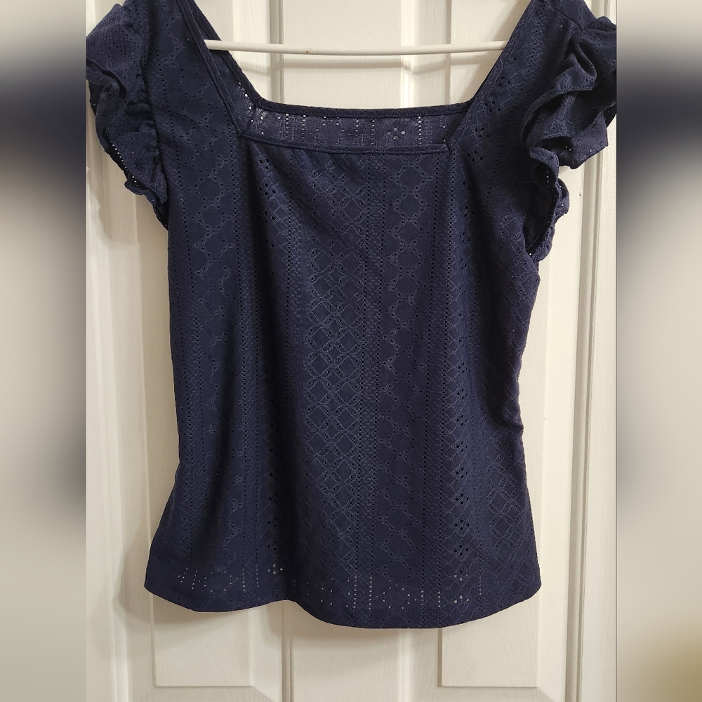 Chic Navy Eyelet Blouse for Women